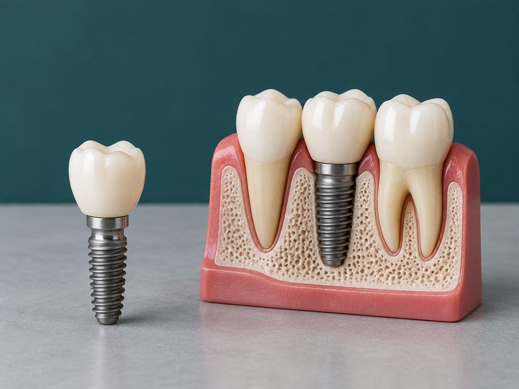 Illustrative implant demonstration model with crown and titanium post